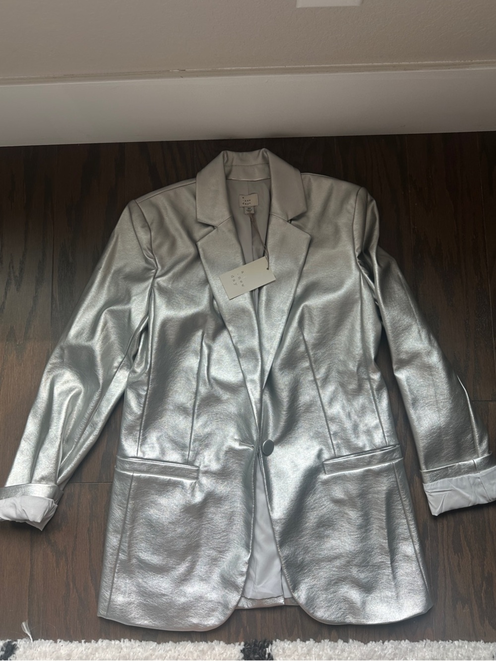 A New Day Metallic Silver Blazer NWT XS